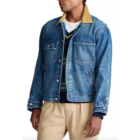 Polo Ralph Lauren Dungaree Denim Jacket - Medium Wash Blue With Corduroy Collar - Picture 3 of 10
